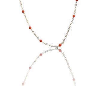 Girocollo per bimba in oro giallo 750 con corallo, un gioiello made in italy di alta qualità.