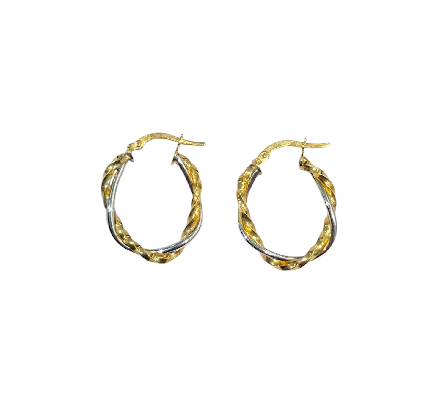 Eleganti orecchini a cerchio in oro bicolore 750, un gioiello di lusso perfetto per un'occasione speciale.