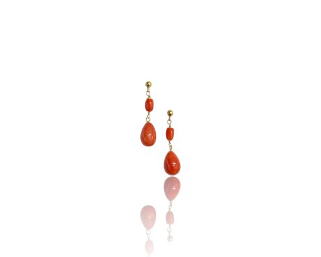 Orecchini Corallo Pendenti in Oro 750