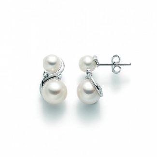 Miluna Earrings with Freshwater Pearls and Diamonds in 18kt White Gold