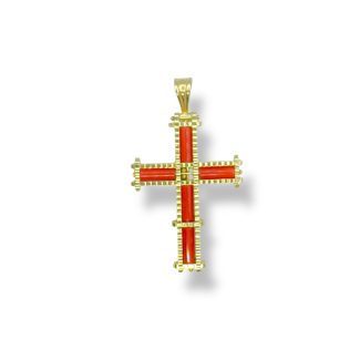 Sciacca Coral Cross Pendant - 925 Sterling Silver