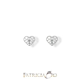 18kt White Gold Heart Earrings for Girls with Screw Back Closure