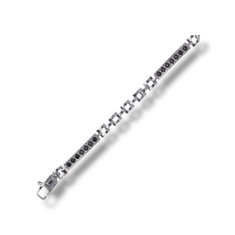 Bracciale Maschile Oro Bianco 18kt con Zirconi Neri