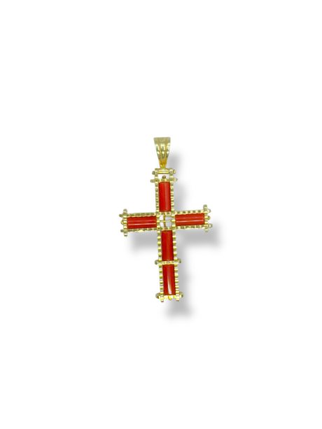 Ciondolo Croce Corallo Sciacca in Argento 925