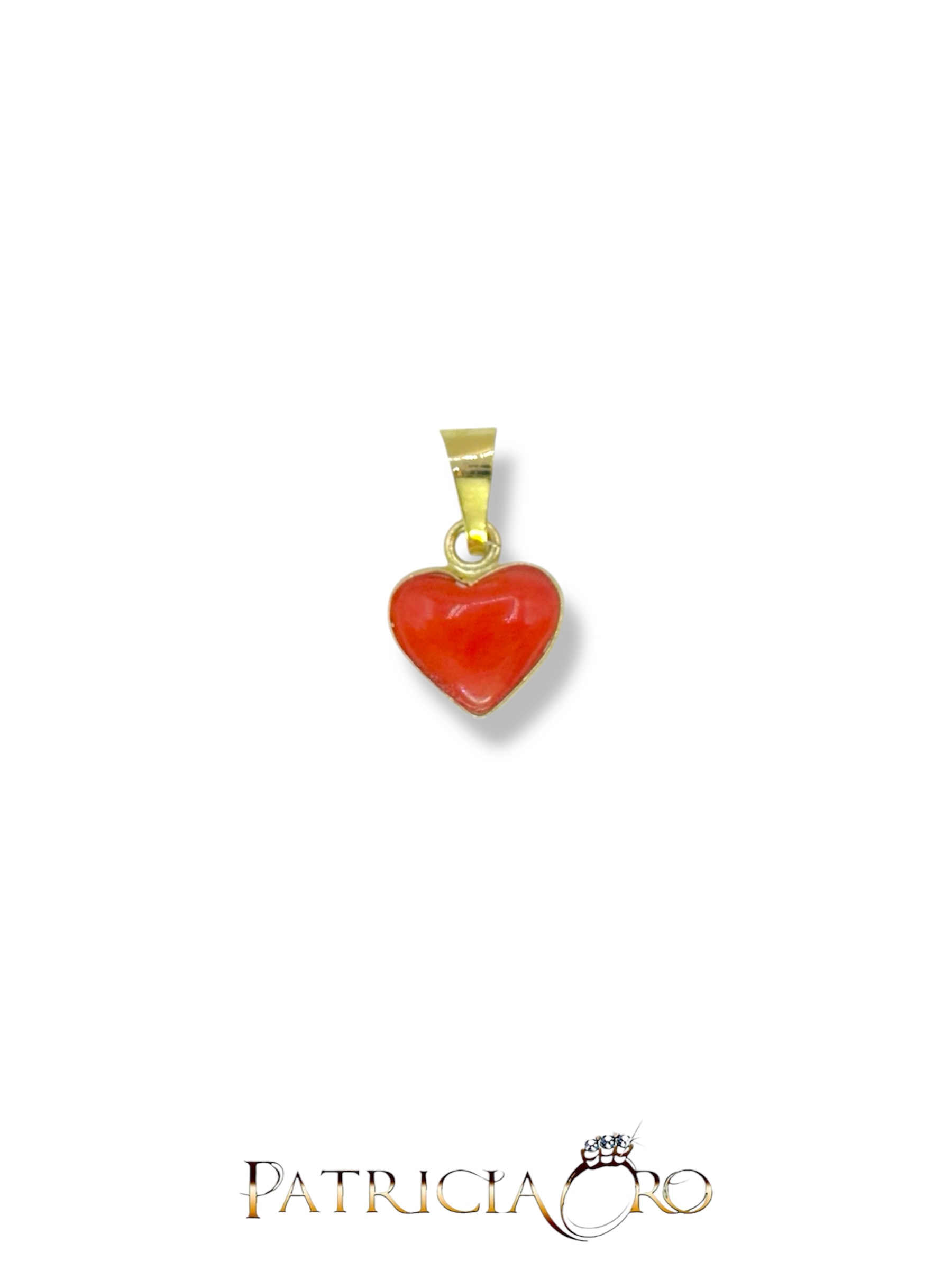Splendido ciondolo in oro con cuore di corallo, un gioiello made in italy di Patricia Oro Creations, perfetto per un regalo prezioso.