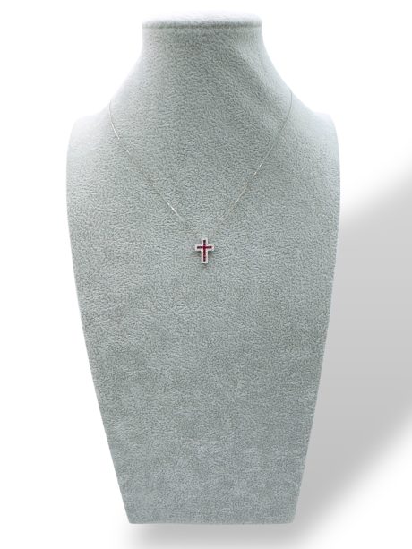 Collana Croce in Oro Bianco 18kt con Rubino e Diamanti Davite & Delucchi