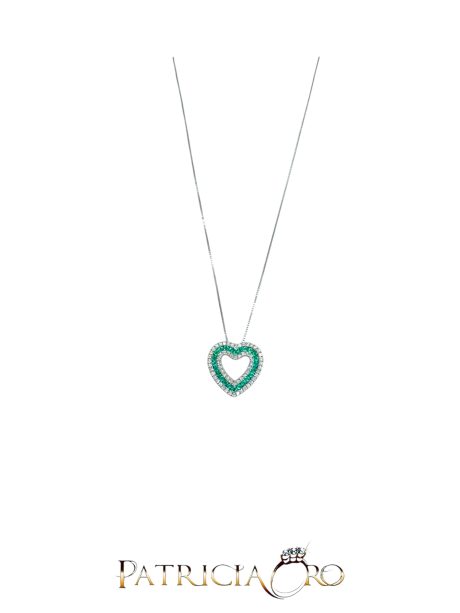 Collana Cuore Smeraldo e Diamanti Oro Bianco 18kt Davite & Delucchi