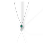 Splendida collana Davite&Delucchi in oro bianco 750 con smeraldo e diamanti, un capolavoro di alta gioielleria. (Vista 2)