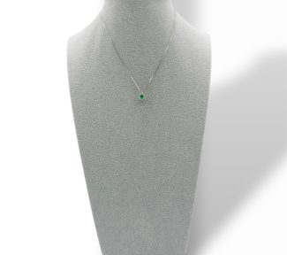 Splendida collana Davite&Delucchi in oro bianco 750 con smeraldo e diamanti, un capolavoro di alta gioielleria.