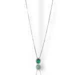 Splendida collana Davite&Delucchi in oro bianco 750 con smeraldo e diamanti, un capolavoro di alta gioielleria. (Vista 2)