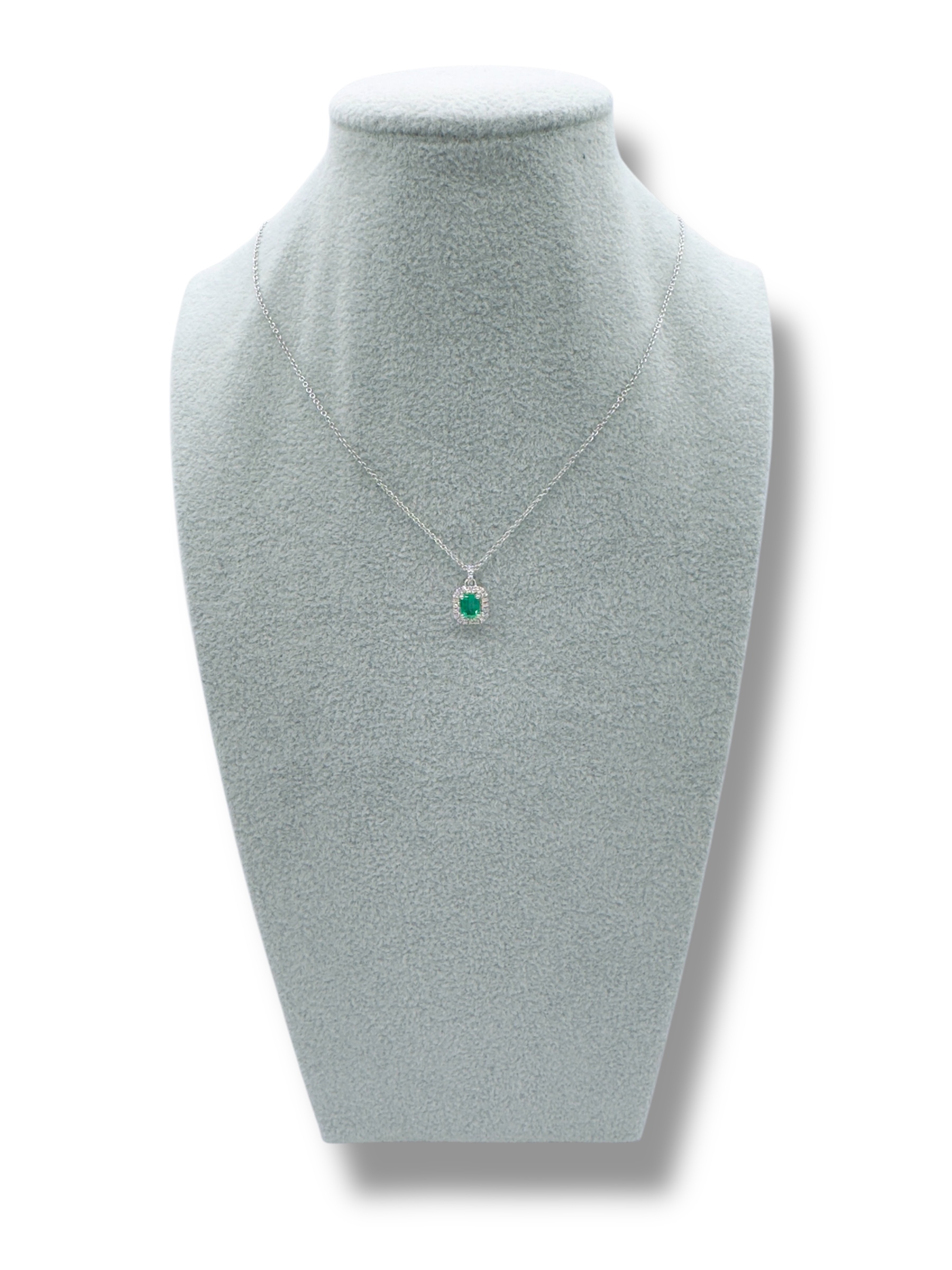 Splendida collana Davite&Delucchi in oro bianco 750 con smeraldo e diamanti, un capolavoro di alta gioielleria.