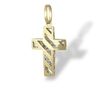 Splendida Croce Bicolore in Oro 750, un gioiello di lusso perfetto per un regalo prezioso.