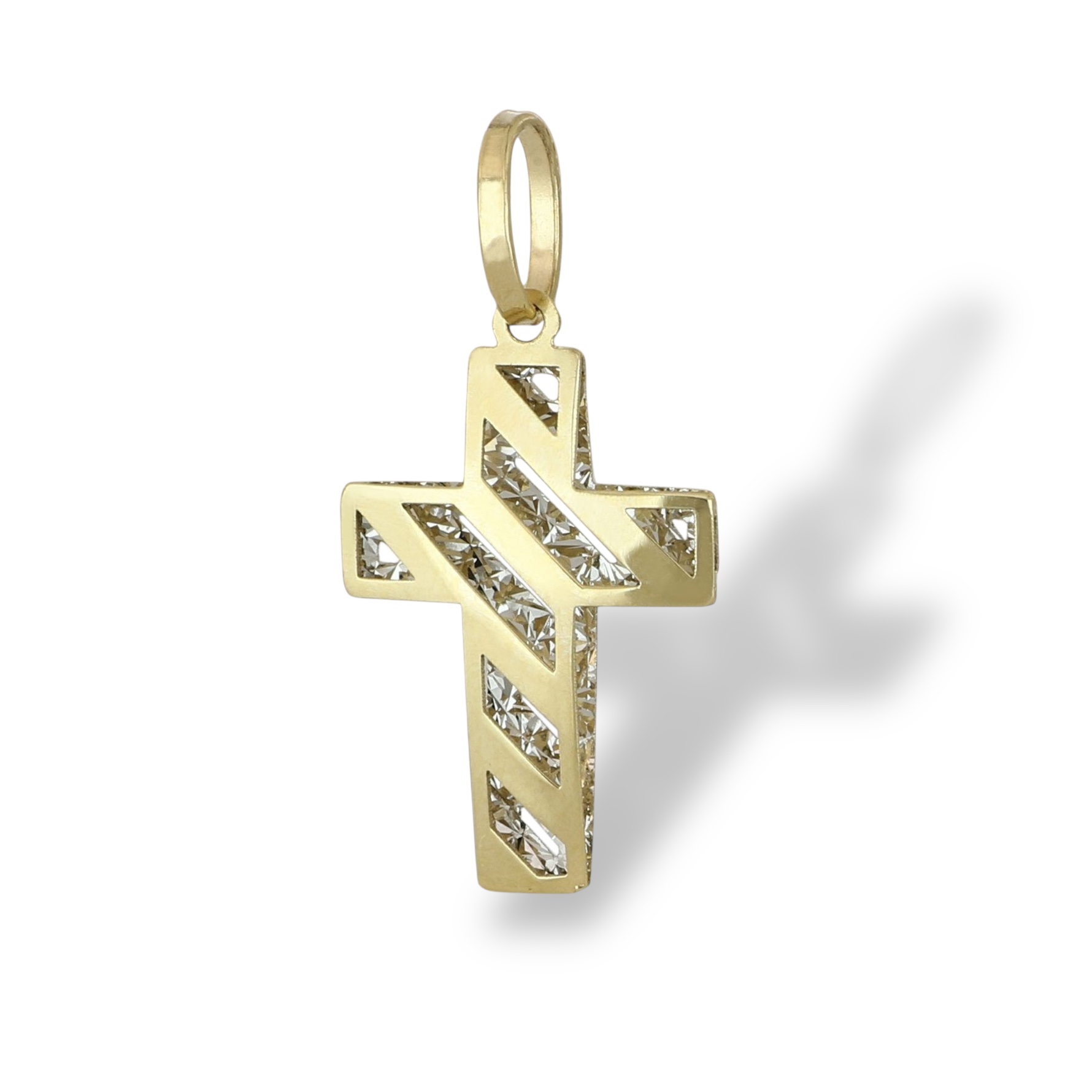 Splendida Croce Bicolore in Oro 750, un gioiello di lusso perfetto per un regalo prezioso.