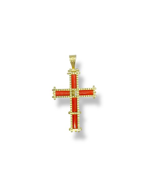 Ciondolo Croce in Corallo Sciacca Argento 925