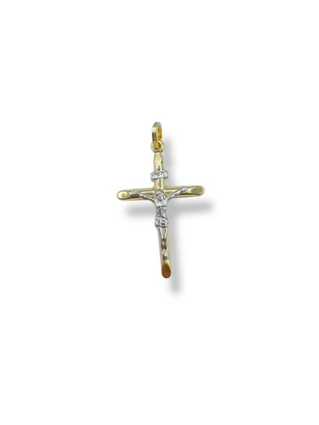 Croce in Oro 18kt con Crocifisso Bicolore