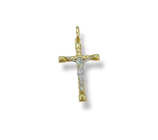 Croce da uomo bicolore in oro, un gioiello di lusso perfetto per un regalo prezioso.