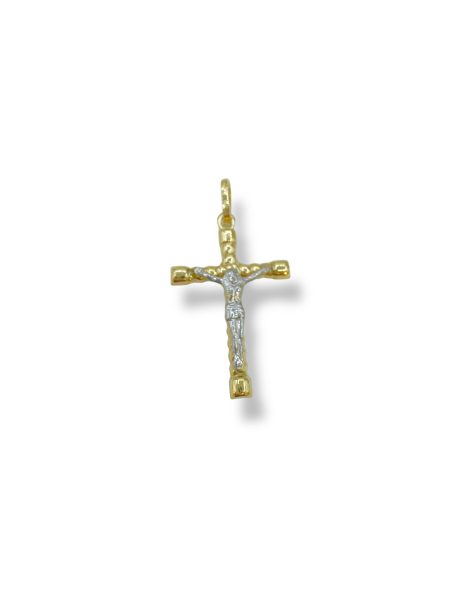 Croce Uomo Bicolore in Oro 18kt con Crocifisso