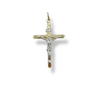 Croce Uomo Crocifisso Bicolore, un gioiello di lusso perfetto per un regalo prezioso.