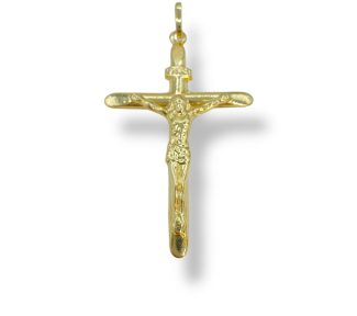 Croce da uomo in oro giallo, un gioiello di lusso perfetto come idea regalo preziosa.