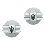 Gemelli Maserati Jewels in acciaio silver e nero: un gioiello di lusso per l'uomo, perfetto come idea regalo preziosa.