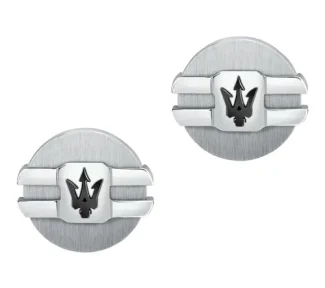 Gemelli Maserati Jewels in acciaio silver e nero: un gioiello di lusso per l'uomo, perfetto come idea regalo preziosa.