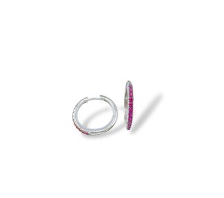 Splendidi orecchini a cerchio in oro 750 con rubini, un'elegante espressione di gioielli rubino per un look sofisticato. (Vista 2)