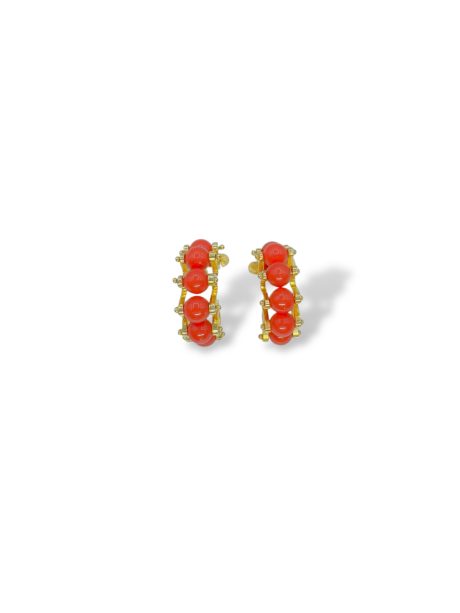 Orecchini Corallo Semi Cerchio Argento 925