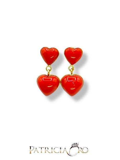 Orecchini Cuori Pendenti Corallo Sciacca in Oro 750
