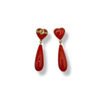 Eleganti Orecchini Pendenti in Corallo, un capolavoro di gioielleria made in italy, perfetti per un'occasione speciale. (Vista 2)