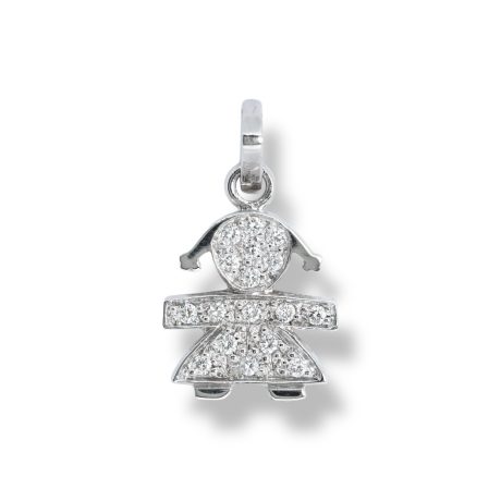 Pendente Sagoma Bimba in Oro Bianco 18kt con Zirconi