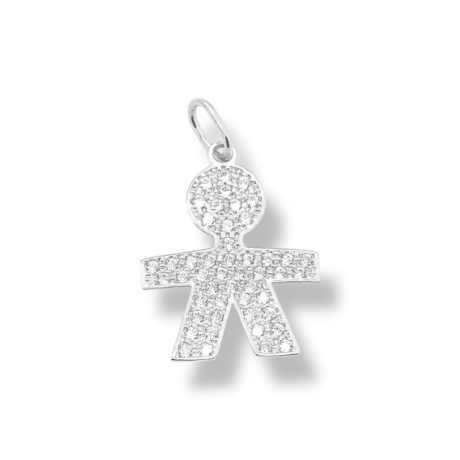 Pendente Sagoma Bimbo in Oro Bianco 18kt con Zirconi
