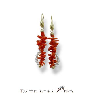 Pearl and Sciacca Coral Earrings in 925 Sterling Silver