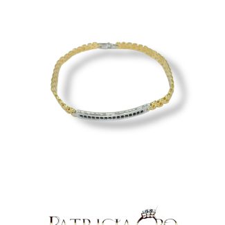 Men's 18kt Gold Two-tone Bracelet with Black Zirconia