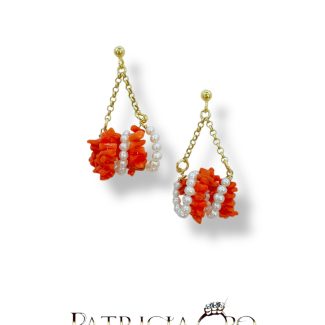 Sciacca Coral and Pearl Pendant Earrings in 925 Sterling Silver