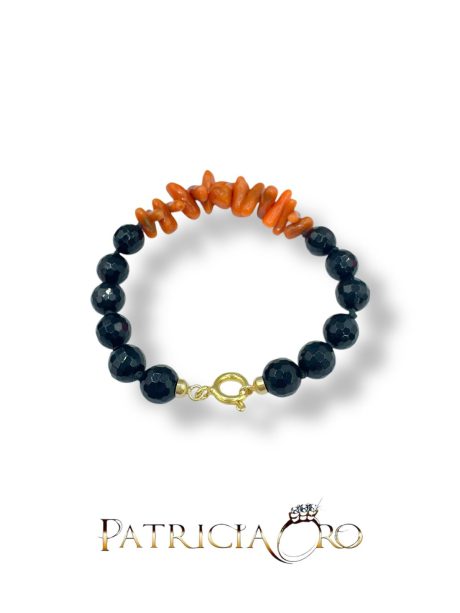 Bracciale Corallo Sciacca e Onice con Chiusura in Argento 925