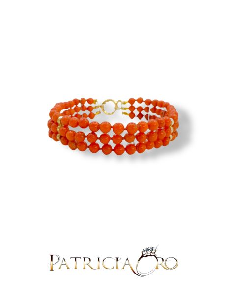 Bracciale Corallo Sferico Sciacca 3 Fili Oro 750