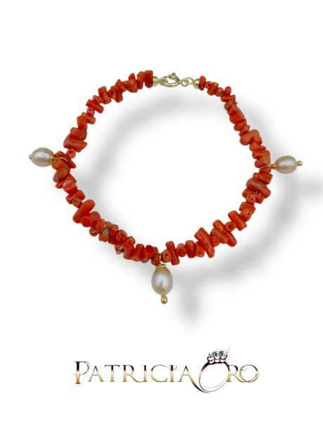 Bracciale Donna in Corallo Sciacca e Perle con Chiusura Argento 925