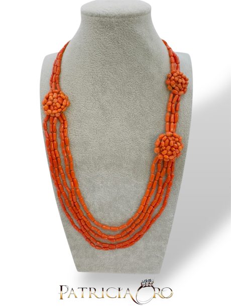Collana 5 Fili in Corallo Sciacca con Medaglioni Argento 925