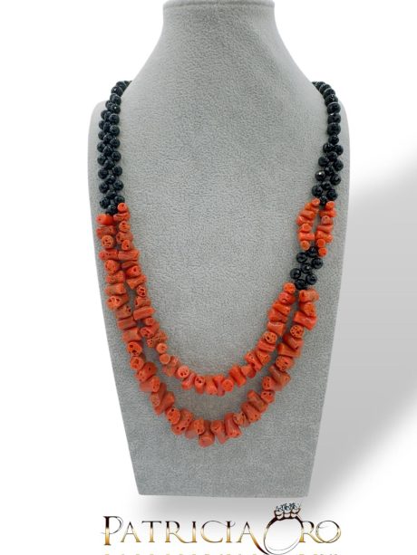Collana Onice e Corallo Sciacca – Due Fili Lunga 80 cm