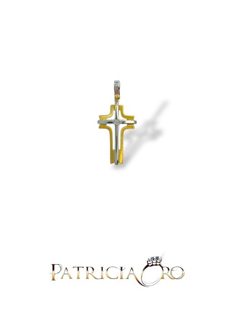 Croce Uomo con Diamantino in Oro 18kt Bicolore
