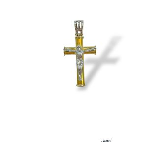 Croce da uomo in oro bicolore, un gioiello di lusso perfetto per un regalo prezioso.