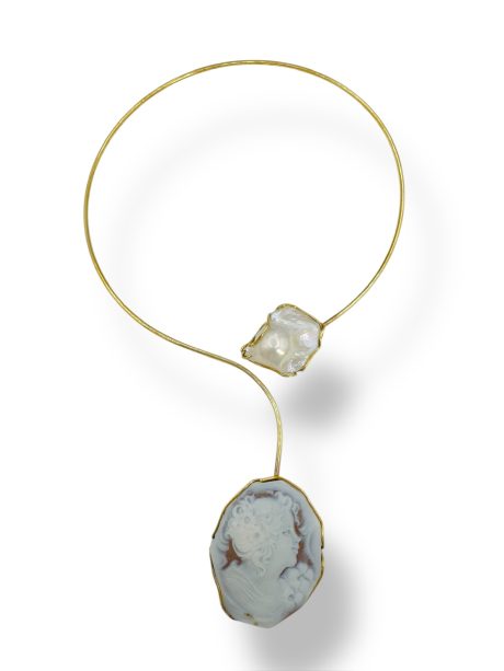 Girocollo Rigido Perla Barocca e Cammeo Argento 925