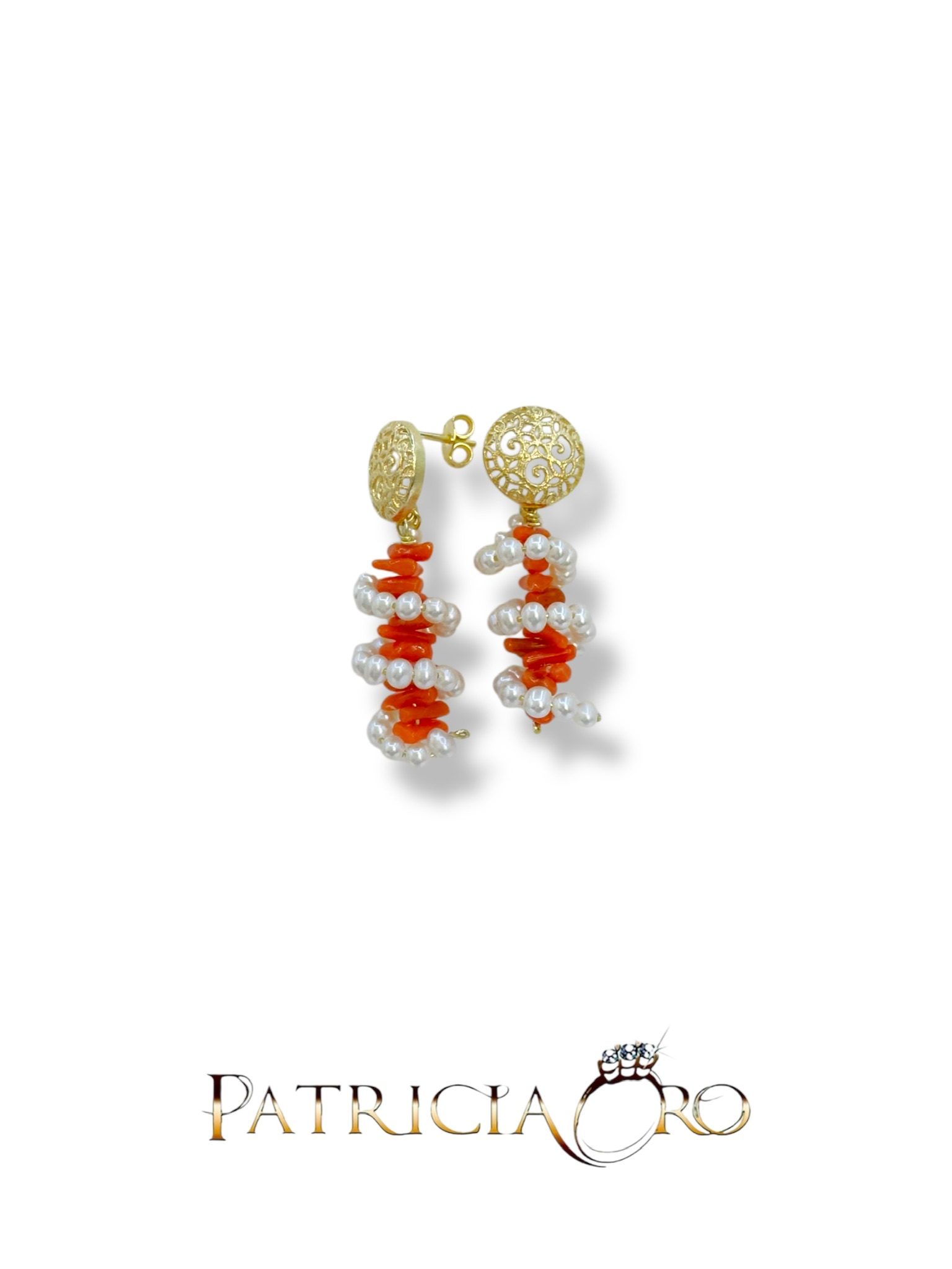 Splendidi Orecchini Corallo Sciacca Spirale di Patricia Oro Creations, gioielli made in italy di alta manifattura.