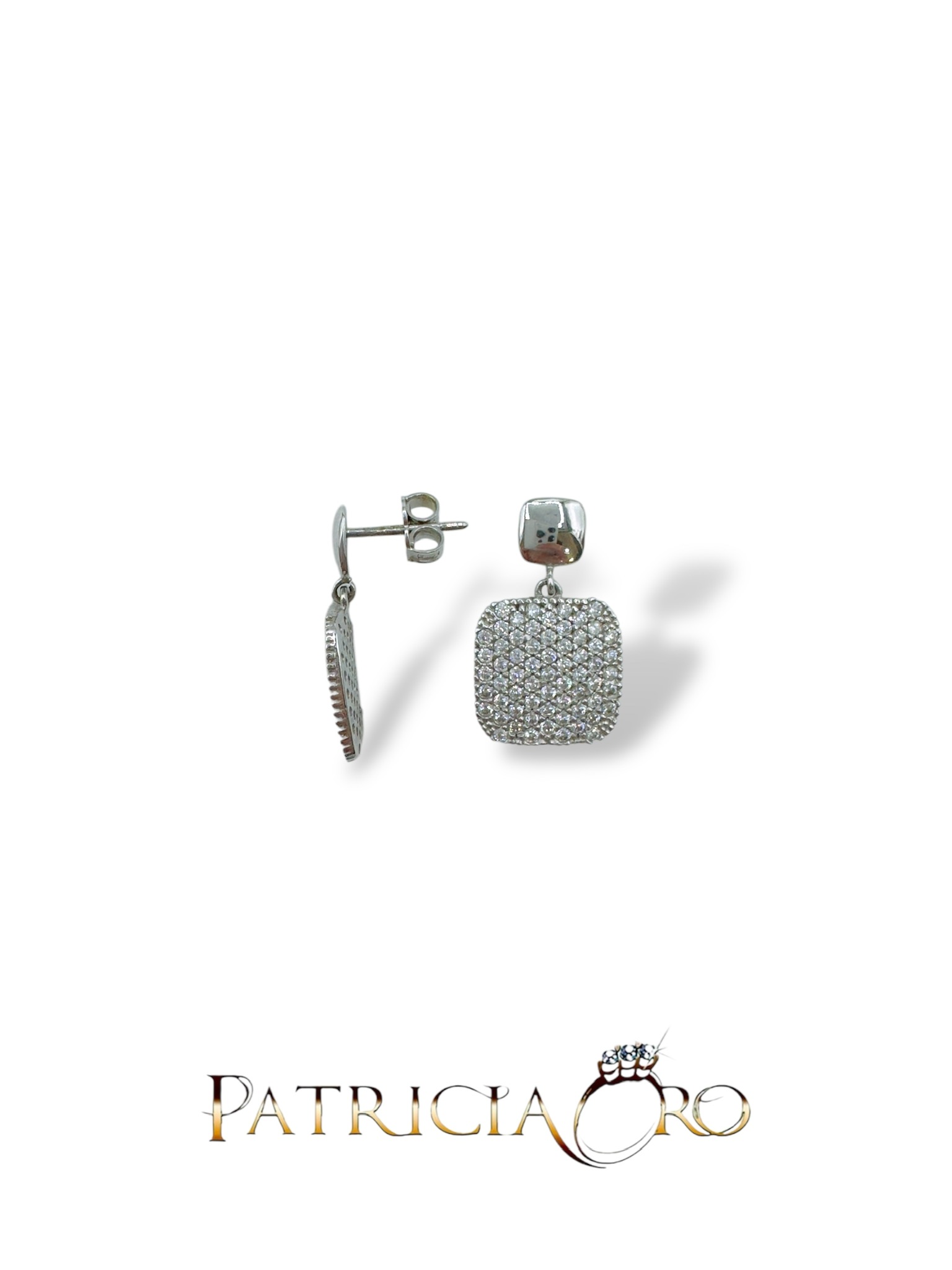 Splendidi orecchini da donna con zirconi in oro, un gioiello di lusso perfetto per un'occasione speciale. (Vista 2)