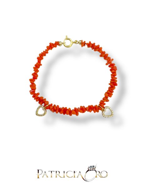 Bracciale Corallo con Ciondolo Cuore in Argento 925