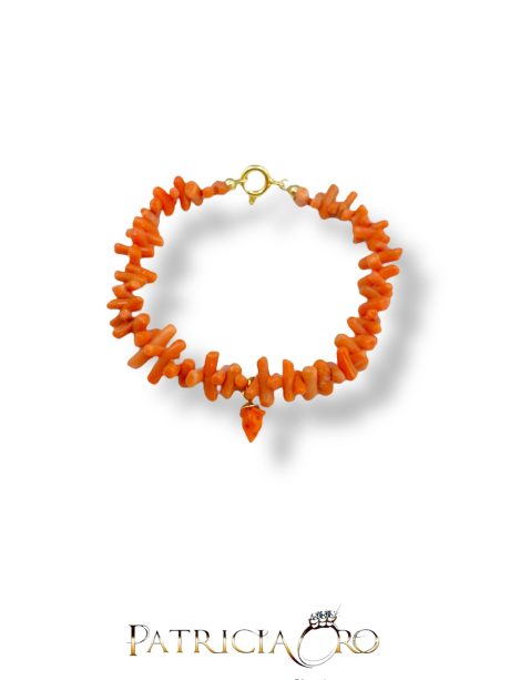 Bracciale Corallo con Ciondolo Fragola in Argento 925