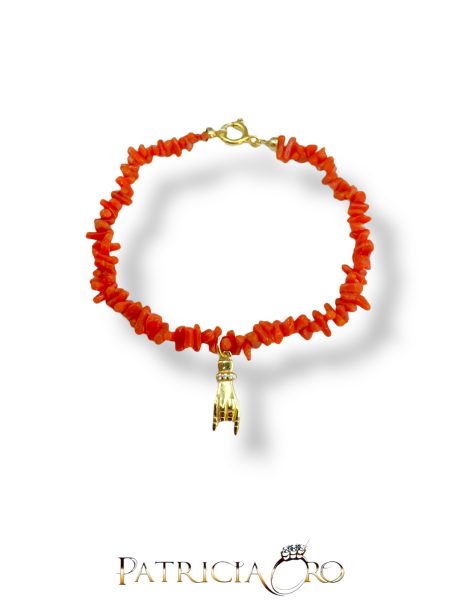 Bracciale Corallo Mano Con Corna in Argento 925