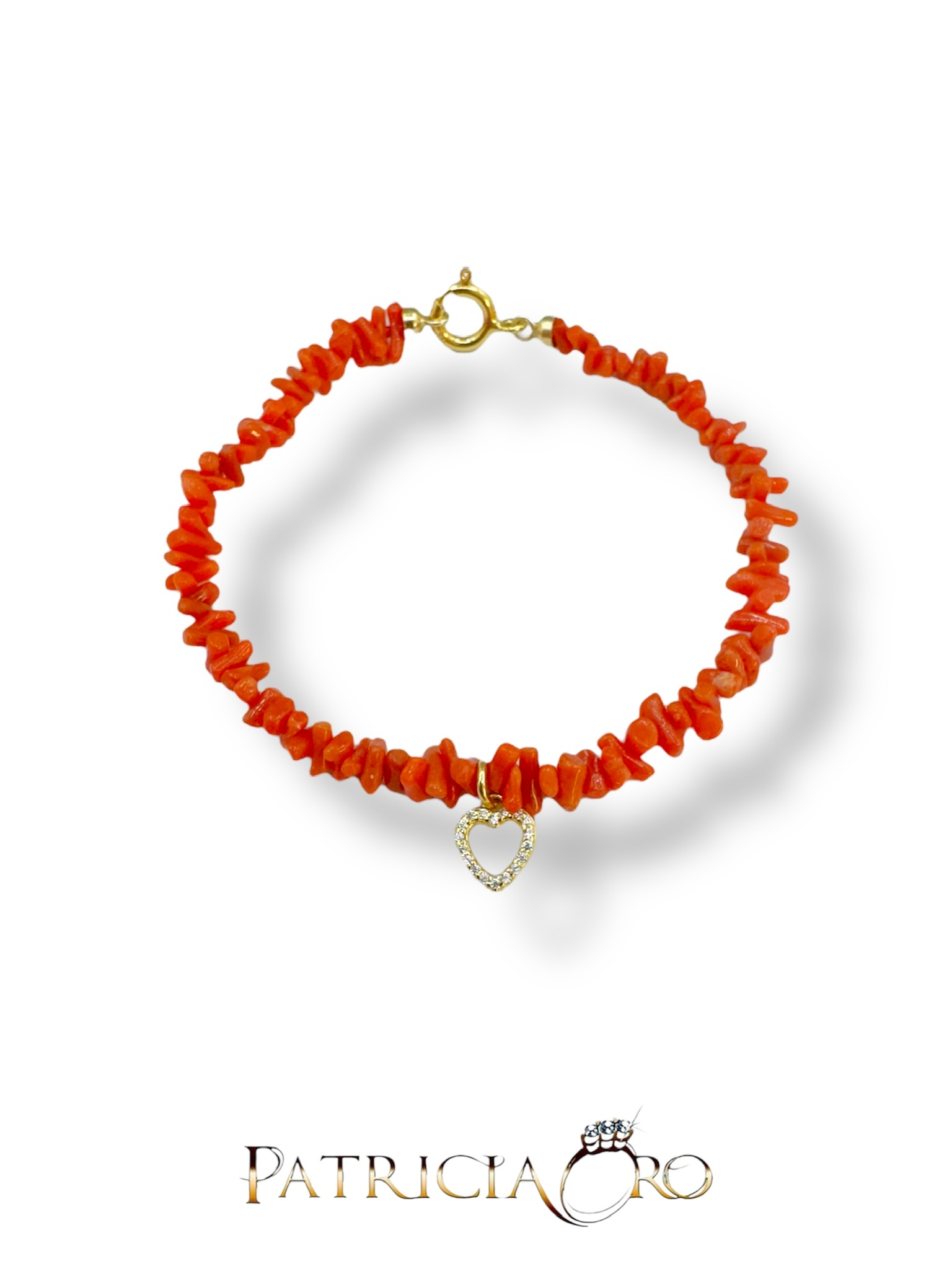Bracciale Corallo Sciacca Cuore, gioielli made in italy: un capolavoro di Patricia Oro Creations, perfetto per un regalo prezioso.