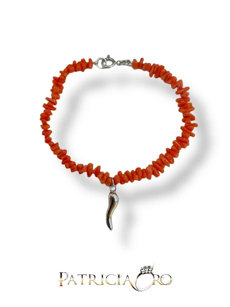 Bracciale Cornetto Corallo Portafortuna in Argento 925 e Corallo Mediterraneo
