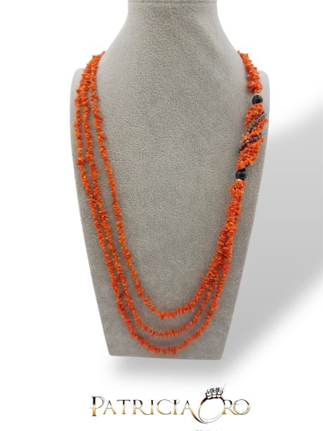Collana Corallo Sciacca Onice 3 Fili Argento 925